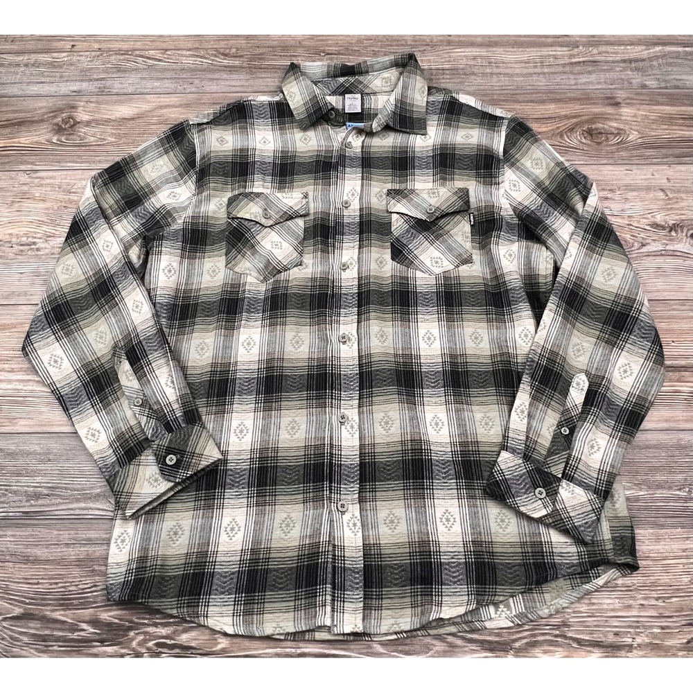 Hurley Mens Button Up Shirt Multicolor L Chest Pockets Plaid Ultra Soft NWT‎